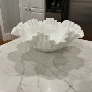 Ruffled Milk glass bowl with thumbprint back